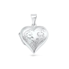 Load image into Gallery viewer, Sterling Silver Polished 24mm Engraved Heart Locket Pendant