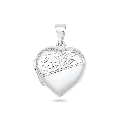 Sterling Silver Polished Engraved Heart 24mm Locket Pendant