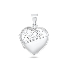 Sterling Silver Polished Engraved Heart 24mm Locket Pendant