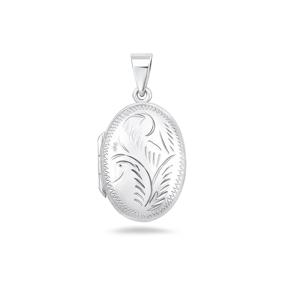 Sterling Silver Polished 25mm Engraved Oval Locket Pendant