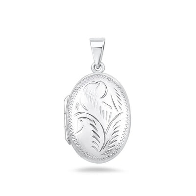 Sterling Silver Polished 28mm Engraved Oval Locket Pendant