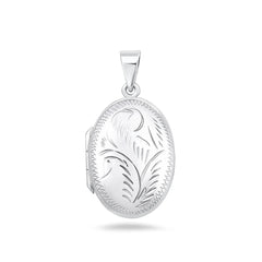 Sterling Silver Polished 28mm Engraved Oval Locket Pendant