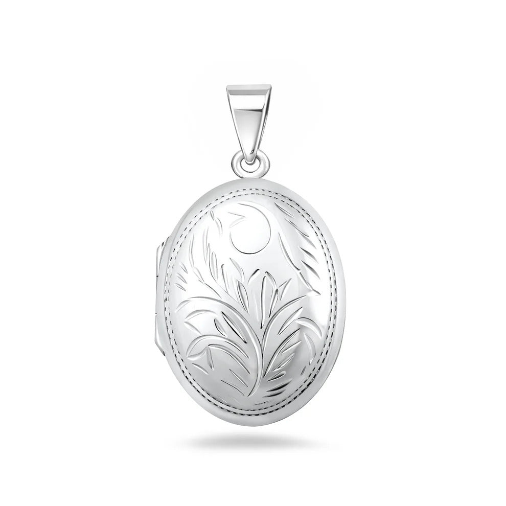 Sterling Silver Polished 30mm Engraved Oval Locket Pendant