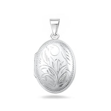 Load image into Gallery viewer, Sterling Silver Polished 30mm Engraved Oval Locket Pendant