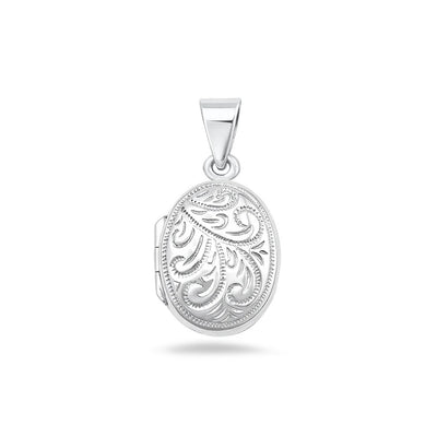 Sterling Silver Polished Engraved Oval Locket Pendant