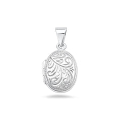 Sterling Silver Polished Engraved Oval Locket Pendant
