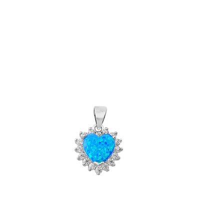 Sterling Silver Blue Lab Opal And CZ Heart Pendant
