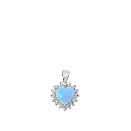 Sterling Silver Light Blue Lab Opal And CZ Heart Pendant
