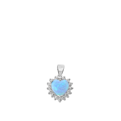 Sterling Silver Light Blue Lab Opal And CZ Heart Pendant