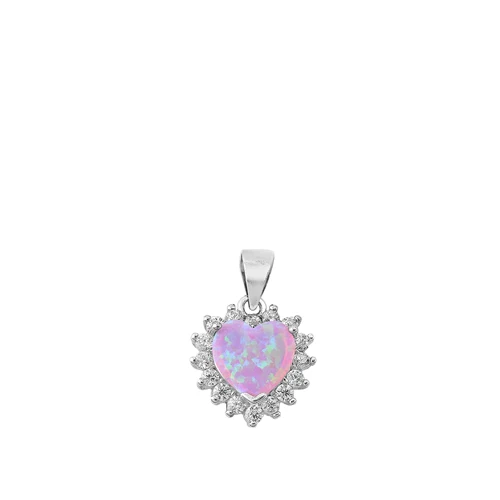 Sterling Silver Pink Lab Opal And CZ Heart Pendant