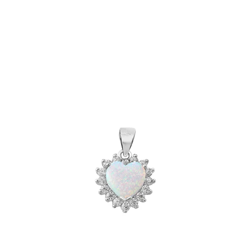 Sterling Silver White Lab Opal And CZ Heart Pendant