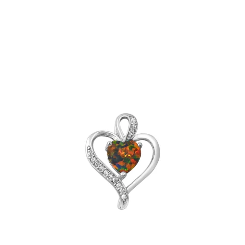 Sterling Silver Black Lab Opal And Clear CZ Heart Pendant