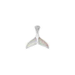 Sterling Silver Rhodium Plated Whale Tail White Lab Opal And Clear CZ Pendant