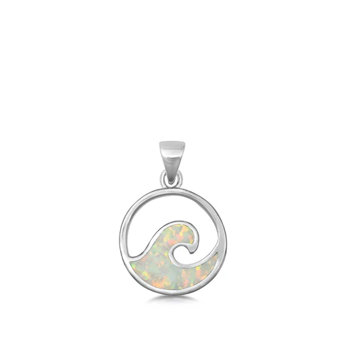 Sterling Silver White Lab Opal Wave Pendant