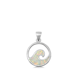 Sterling Silver White Lab Opal Wave Pendant