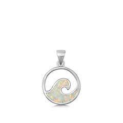 Sterling Silver White Lab Opal Wave Pendant