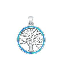 Load image into Gallery viewer, Sterling Silver Tree Of Life Blue Lab Opal Pendant