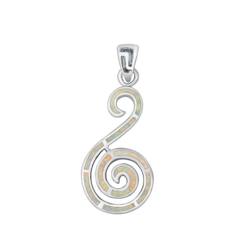 Sterling Silver White Lab Opal Swirl Pendant