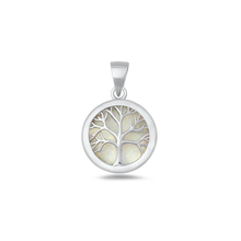 Load image into Gallery viewer, Sterling Silver Rhodium Plated Tree Of Life White Lab Opal Pendant