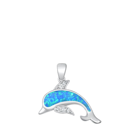 Sterling Silver Blue Lab Opal Dolphin Pendant