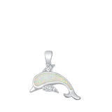 Sterling Silver White Lab Opal Dolphin Pendant