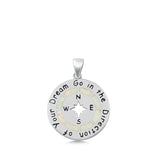 Sterling Silver White Lab Opal Compass Pendant