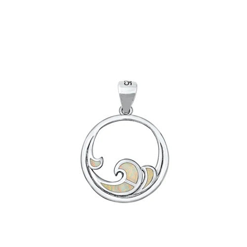 Sterling Silver White Lab Opal Waves Of Life Pendant