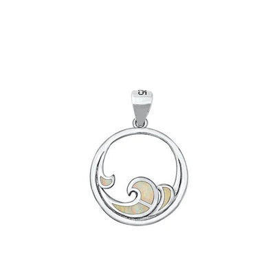 Sterling Silver White Lab Opal Waves Of Life Pendant