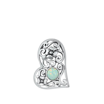 Sterling Silver White Lab Opal Heart Pendant