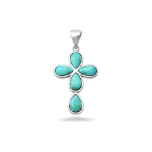 Load image into Gallery viewer, Sterling Silver Rhodium Plated Cross Turquoise Stone Pendant
