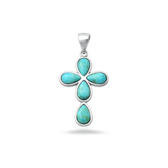 Sterling Silver Rhodium Plated Cross Turquoise Stone Pendant