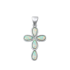 Sterling Silver Cross White Lab Opal Pendant