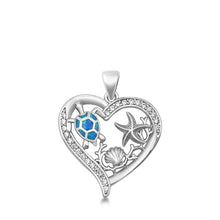Load image into Gallery viewer, Sterling Silver Heart Sea Life Blue Lab Opal Pendant