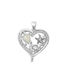 Load image into Gallery viewer, Sterling Silver Heart Sea Life White Lab Opal Pendant