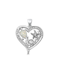 Sterling Silver Heart Sea Life White Lab Opal Pendant