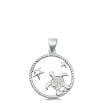 Sterling Silver Turtle And Starfish White Lab Opal Pendant