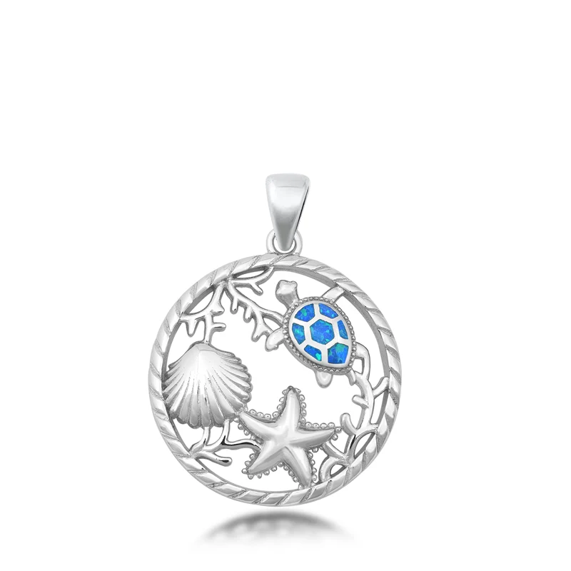 Sterling Silver Sea Life Blue Lab Opal Pendant