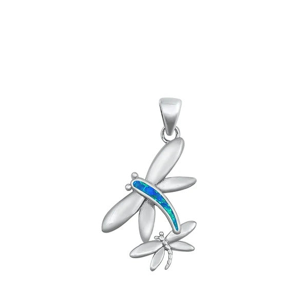 Sterling Silver Blue Lab Opal Dragonfly Pendant