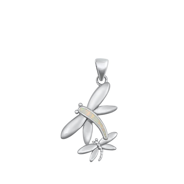 Sterling Silver White Lab Opal Dragonfly Pendant
