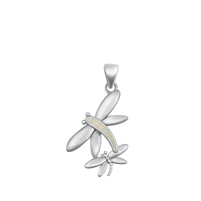 Sterling Silver White Lab Opal Dragonfly Pendant