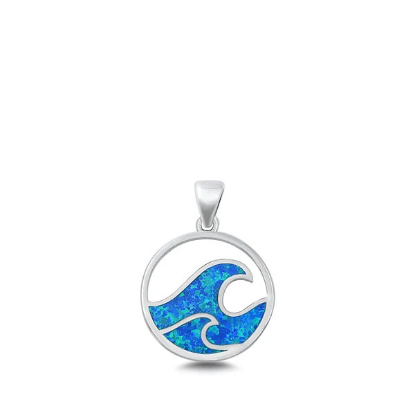Sterling Silver Waves Blue Lab Opal Pendant