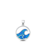 Sterling Silver Waves Blue Lab Opal Pendant