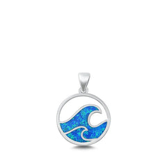 Sterling Silver Waves Blue Lab Opal Pendant