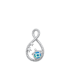 Sterling Silver Blue Lab Opal Sea Turtle Pendant