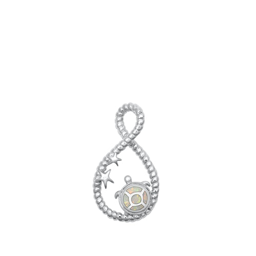 Sterling Silver White Lab Opal Sea Turtle Pendant