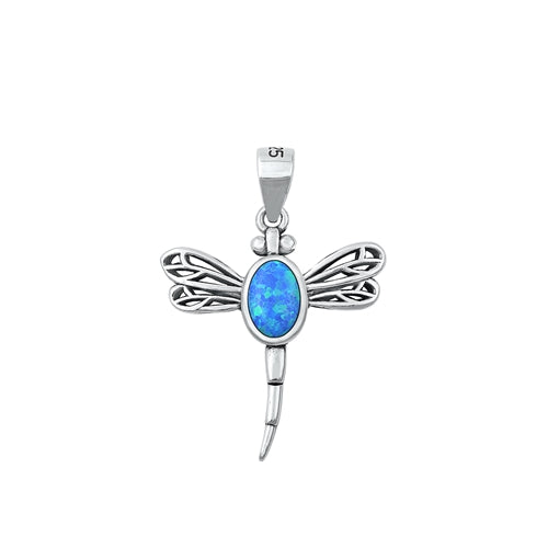 Sterling Silver Dragonfly Blue Lab Opal Pendant