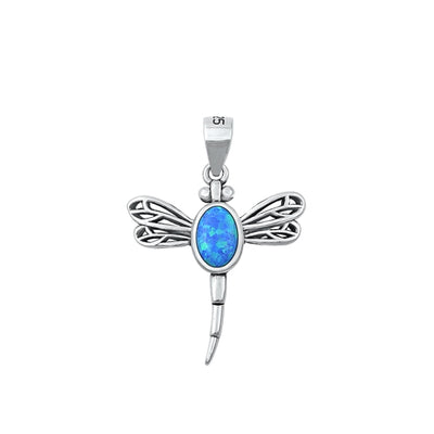 Sterling Silver Dragonfly Blue Lab Opal Pendant