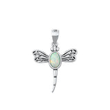 Sterling Silver Dragonfly White Lab Opal Pendant