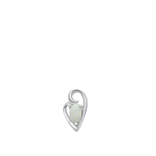 Sterling Silver Rhodium Plated Heart White Lab Opal Pendant