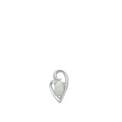Sterling Silver Rhodium Plated Heart White Lab Opal Pendant